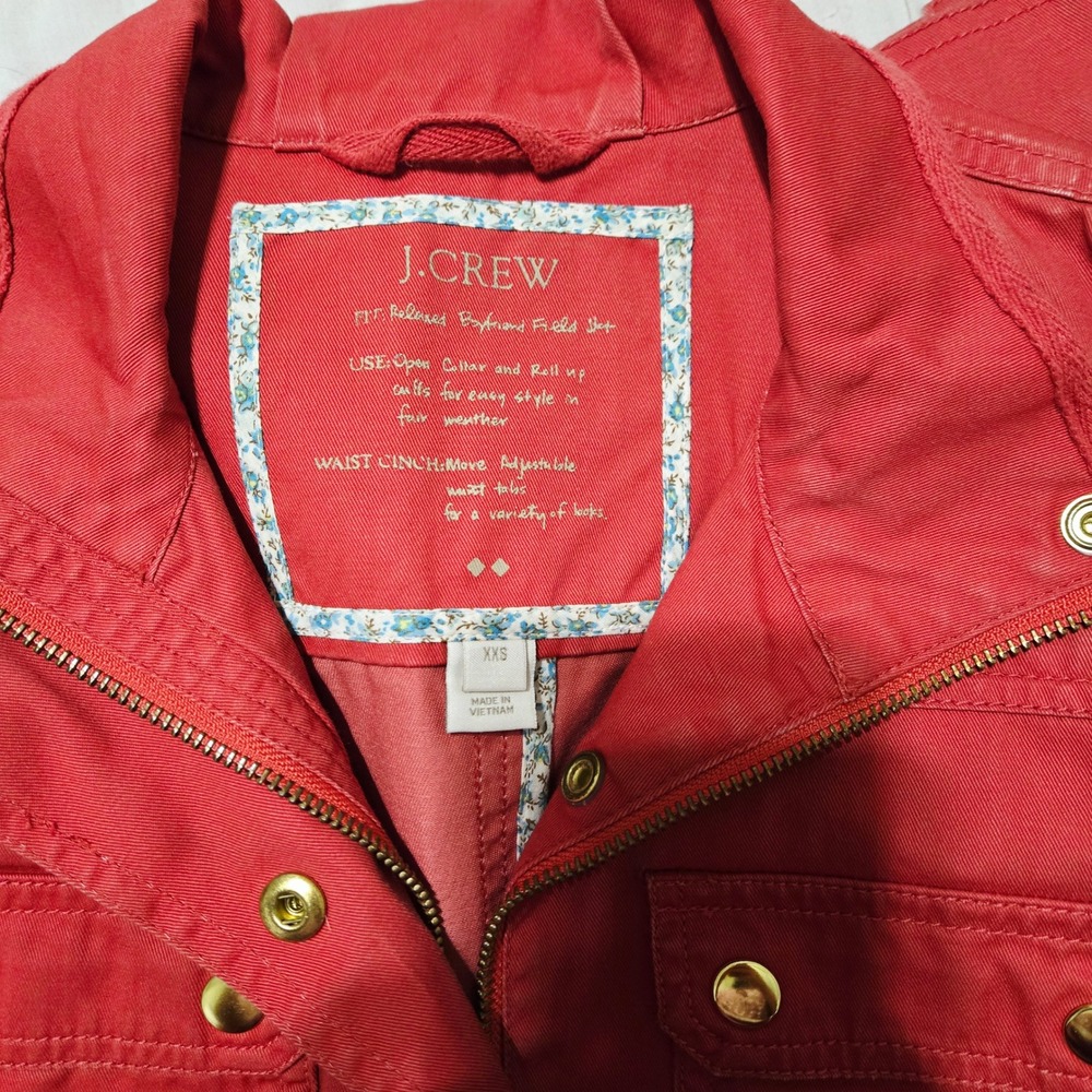 J Crew Red Utility Boyfriend Jacket XXS Women Cotton Zip Snap Pocket Casual